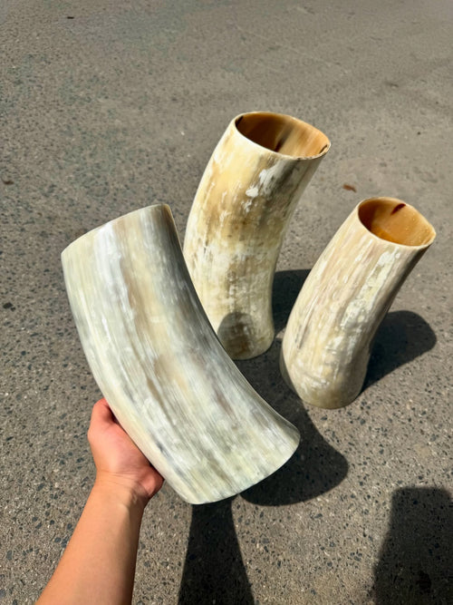 Natural Buffalo Horn Vase Set – Handmade Organic Flower Vase, Rustic Home Decor, Minimalist Boho Vase, Sustainable Gift Idea